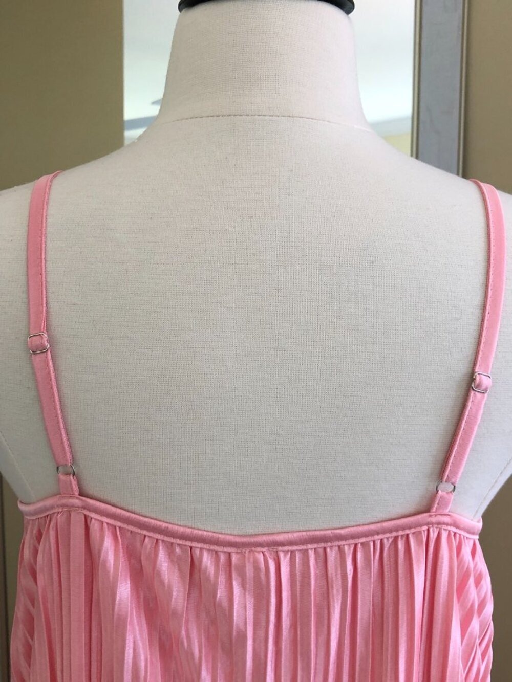 Pink Satin Accordion Pleated Maxi Dress Spaghetti Straps Medium - Picture 6 of 9